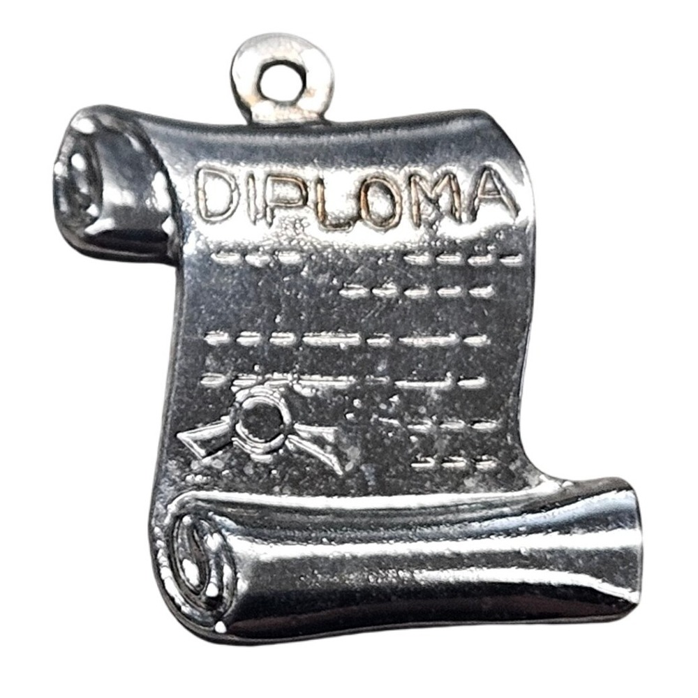 Vintage Sterling Silver Diploma‎ Scroll Charm Graduation Gift Jewelry Academia